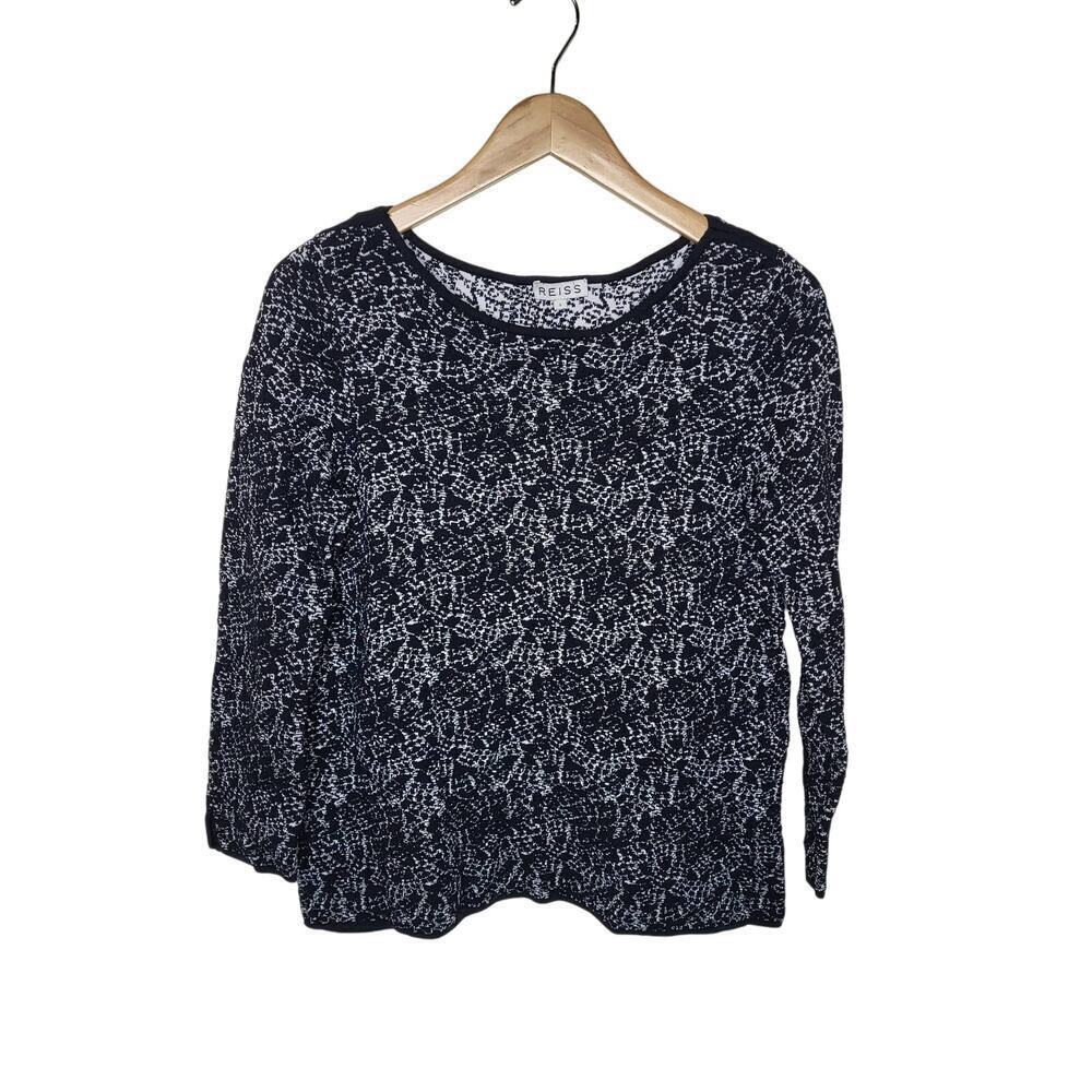 Reiss Long Sleeve Ballet Neckline Top - Abstract - Black Multi